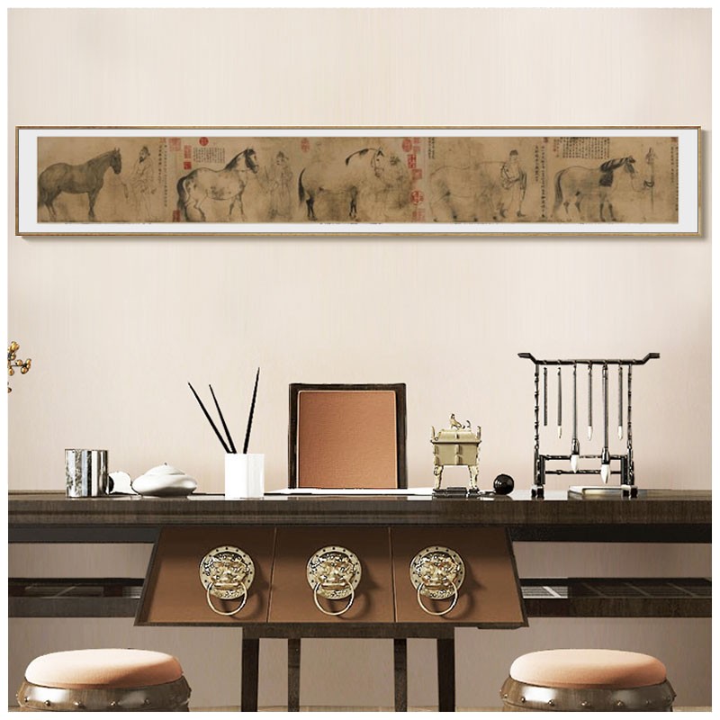 唐韩滉五牛图新中式客厅沙发背景装饰画挂画茶室书房名家横幅壁画图片