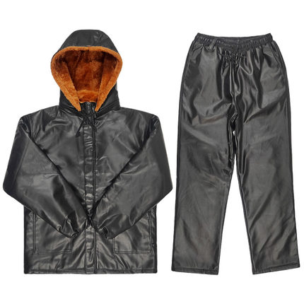 加绒加厚皮衣皮裤套装男皮棉衣冬季骑行外卖防风宽松工作服皮外套