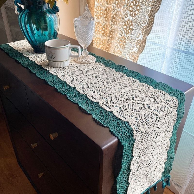 米绿拼接复古桌旗棉线镂空茶几布电视柜五斗柜盖巾鞋柜装饰餐桌布,居家布艺,桌旗,淘宝优惠券,粉丝福利购,淘宝优惠卷
