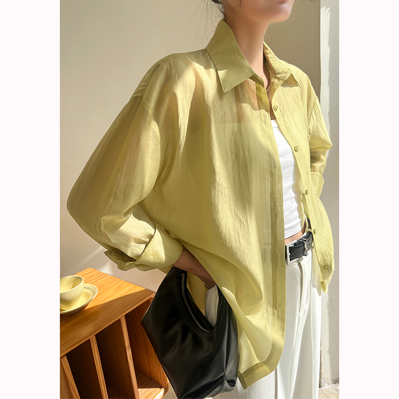 绿色莱赛尔防晒衬衫女2025年夏季新款天丝衬衣宽松薄款长袖上衣