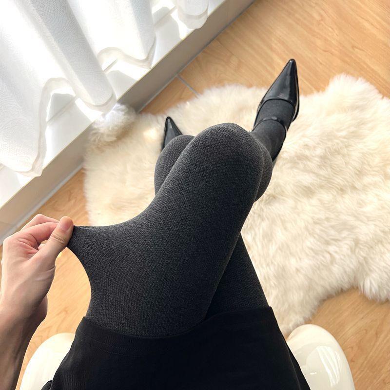 秋冬季烟灰色连裤袜女磨毛加厚瘦腿薄绒保暖纯棉打底裤高腰踩脚裤