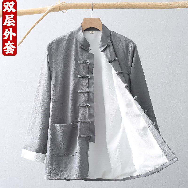 新中式唐装男装中国风复古盘扣立领春秋款外套休闲双层夹克中山装,男装,唐装,淘宝优惠券,粉丝福利购,淘宝优惠卷
