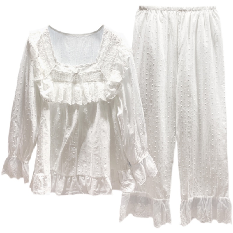 公主风睡衣女春秋款纯棉长袖宫廷仙女可爱甜美蕾丝家居服冬季套装