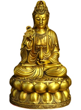 纯铜净玉瓶柳枝观世音铜像摆件室内家用寺庙供奉佛像南海观音菩萨