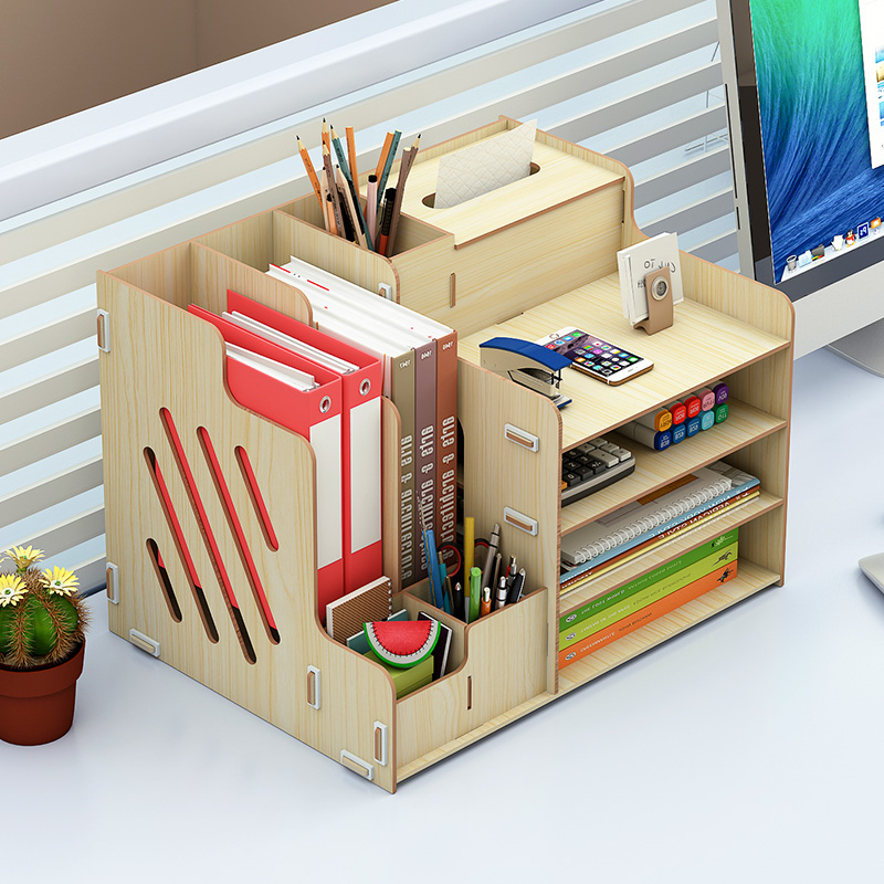 桌上简易书架多层文件夹收纳盒抽屉式A4文件框笔筒办公室用品资料