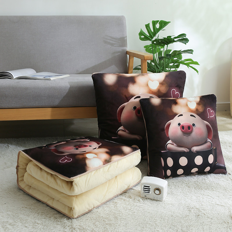 冬季加厚车载抱枕被子两用汽车珊瑚绒毯办公室沙发靠枕午休小毛毯