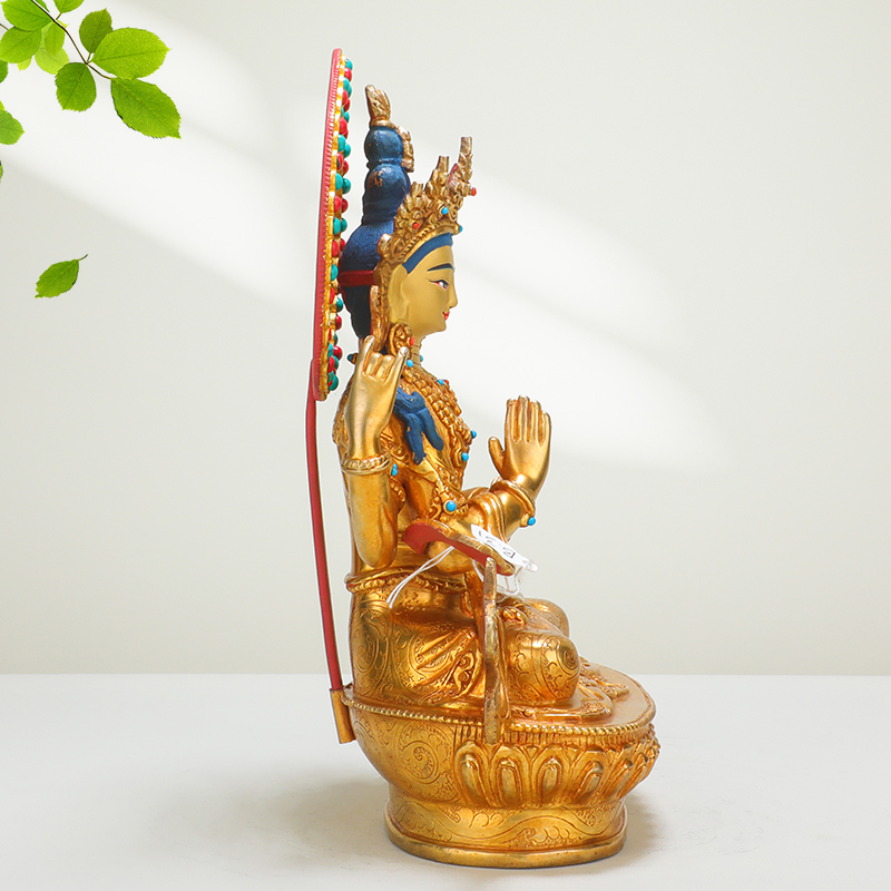 四臂观音佛像摆件尼泊尔手工纯铜鎏金7寸密宗背光观世音菩萨佛像