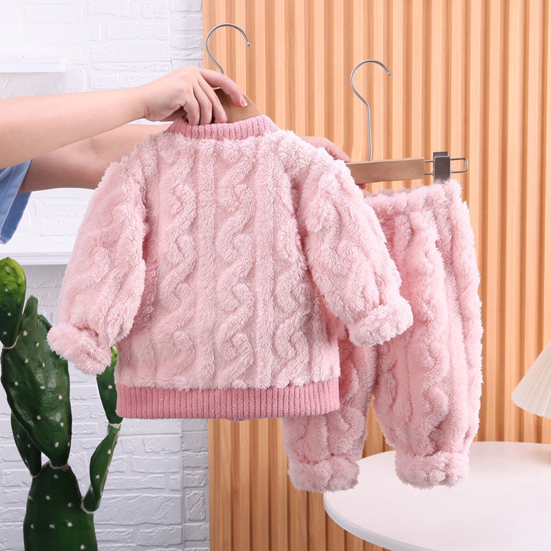 儿童睡衣法兰绒秋冬季女童珊瑚绒加厚保暖宝宝卡通洋气家居服套装