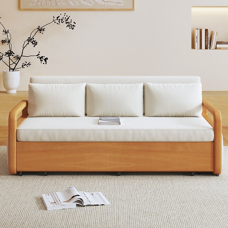 实木沙发床客厅多功能两用可折叠抽拉式小户型单人双人2024年新款