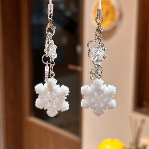 圣诞植绒雪花手机链钥匙扣