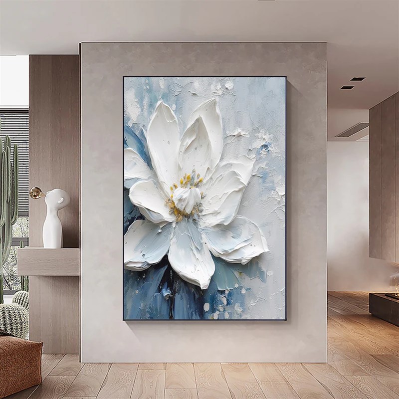 大芬村手绘油画抽象白色花卉肌理B立体高级客厅装饰画玄关卧室挂图片