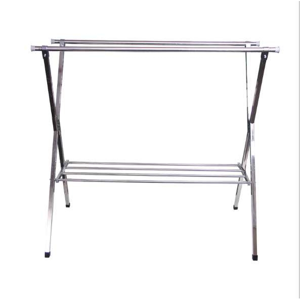 X型不锈钢晾衣架 室内阳台双杆带鞋架落地折叠多功能式晾衣架子