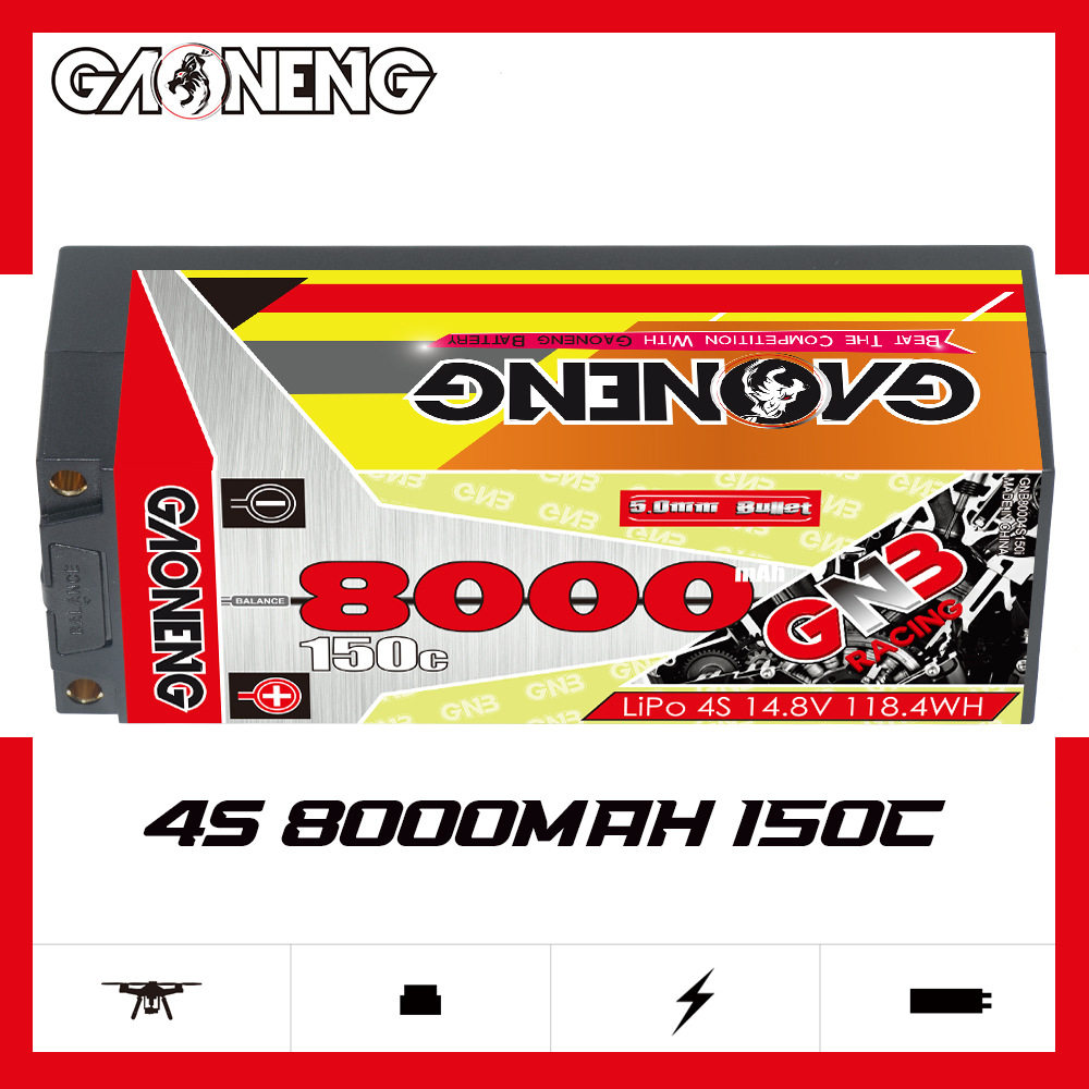 GNB高能8000mAh4S14.8V150C适配1/8遥控赛车RC高倍率锂电池
