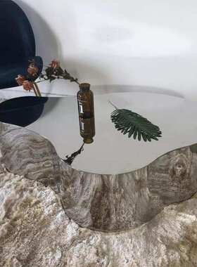 Bapu不锈钢镜面创意异形茶几不规则简约桌银色客厅茶桌咖啡桌组合