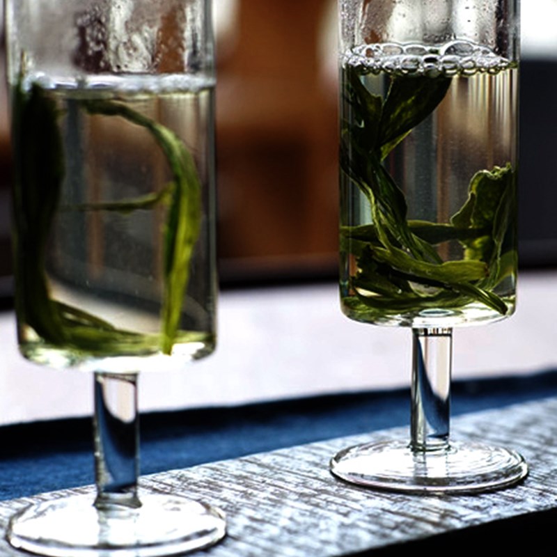 【拍三发四】太平猴魁专用杯玻璃杯高脚杯 耐热T透明直筒绿茶杯图片