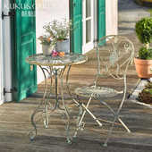 法式 户外桌椅组合 乡村做旧复古铁艺墨绿色铸铁庭院别墅桌椅套装