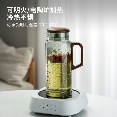玻璃冷水壶木把家用冷水壶办公室泡茶壶套装O水杯果汁轻奢中式新