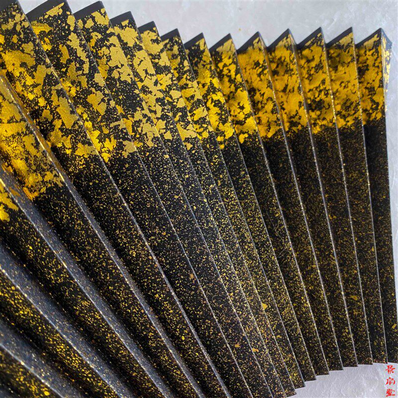 苏工超薄黑色靛蓝灰色墨绿紫色z宣纸超薄洒真金贴金文玩折扇扇面