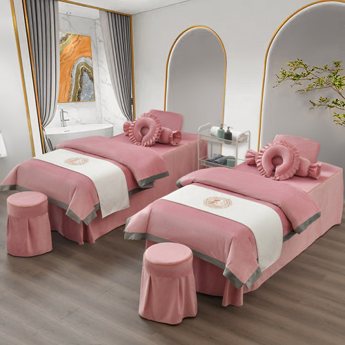 水晶绒美容床罩四件套头疗床罩x美容院床罩四件套2022新款美容床