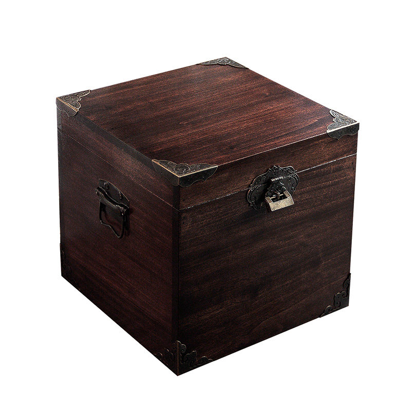 香樟木带锁木箱复古正方形u储物箱收纳木箱子木质方木盒子大号木
