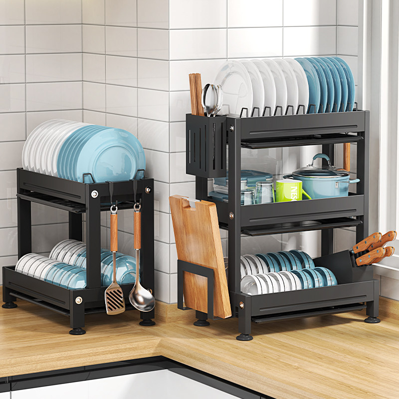 304不锈钢沥水碗架厨房置物架碗碟晾碗筷台面三层双层.收纳放碗架