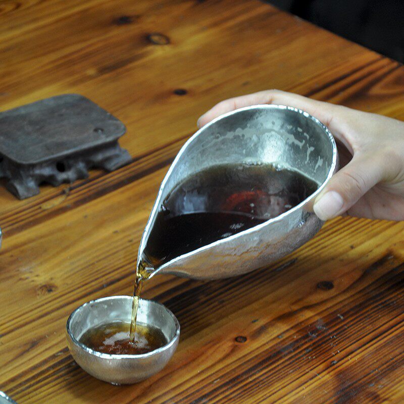 日式匠人手作纯锡烈酒杯分酒x器片口酒壶醒酒器杯子公道杯清酒杯