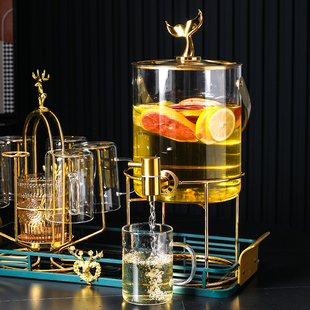 轻奢冷水壶带龙j头套装家用玻璃凉水壶耐高温大容量啤酒果汁可乐