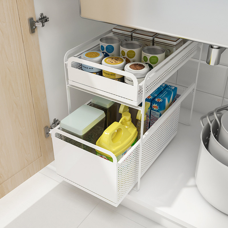 厨房收纳筐橱下水槽置物架桌面杂物抽屉整理储物R浴室台下整理架