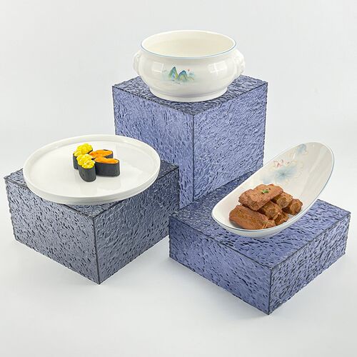 亚克力透明e蓝灰色盒子底座装饰甜品自助餐明档展示盘支架摆菜品