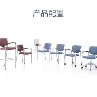 出口办公椅堆叠j滑轮会议椅带扶手靠背塑钢椅大学生教室椅培训机