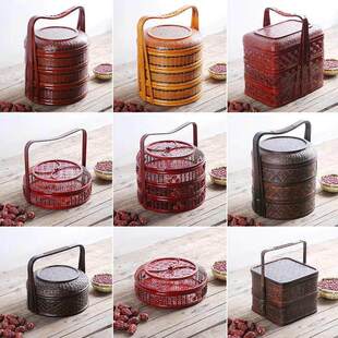 竹编食盒提篮鸡蛋篮水果篮竹制品月饼篮红色结婚礼篮拜拜篮收纳盒