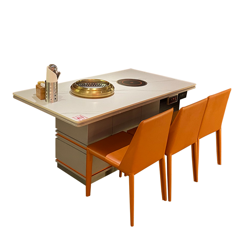 岩板火锅桌电磁炉一体无烟净化烧烤桌自助M烤涮一体桌下排烟烤肉