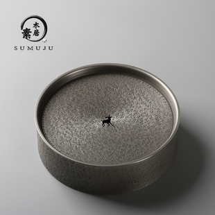 手工纯锡蓄水茶盘干泡台复古茶托盘壶承家用潮P州功夫茶具圆形壶