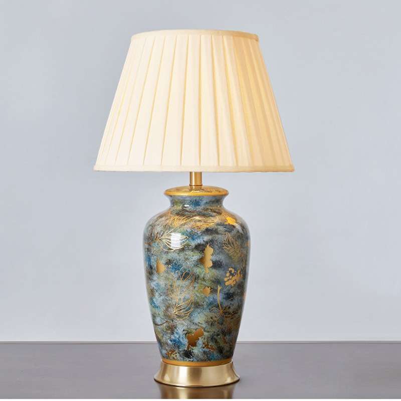 美式复古手绘花鸟陶瓷台灯大号客厅边几卧室床头灯酒店现代装饰灯