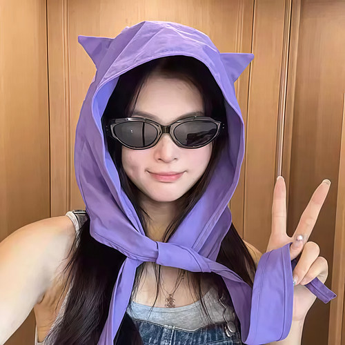 小恶魔绑带猫耳速干护耳遮阳帽女
