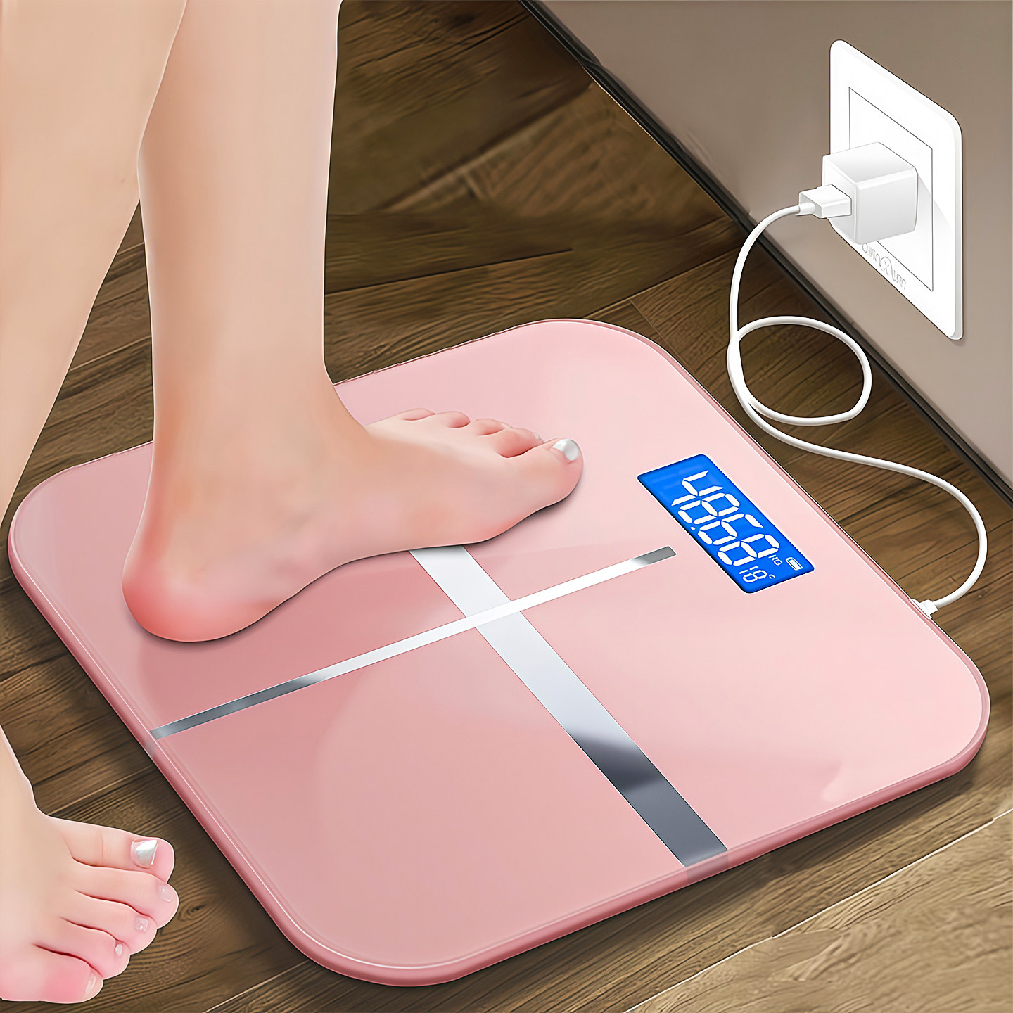 家用体重秤充电款电子秤精准称重人体秤钢化玻璃耐用精准数据测量