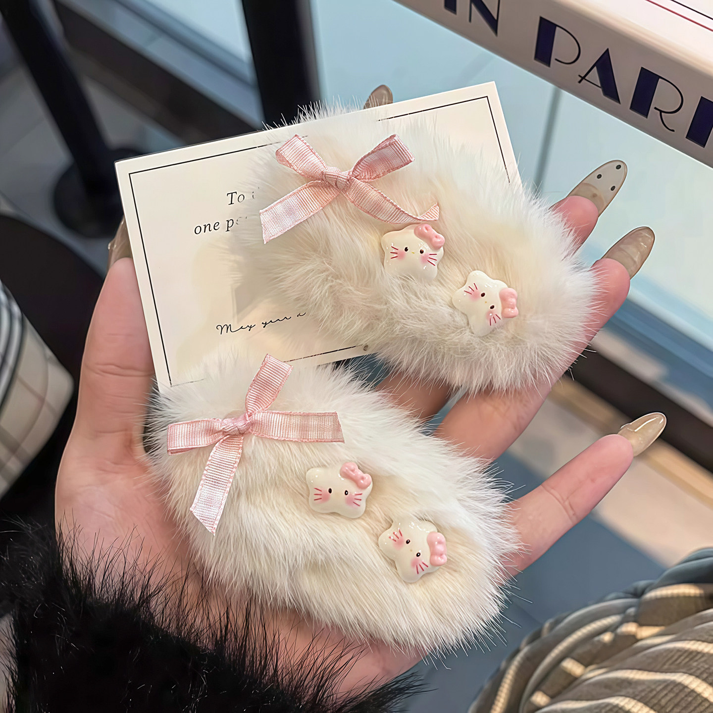 秋冬毛绒小猫发夹毛茸茸星星发饰