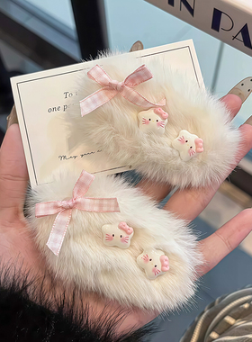 秋冬毛绒小猫发夹毛茸茸星星发饰