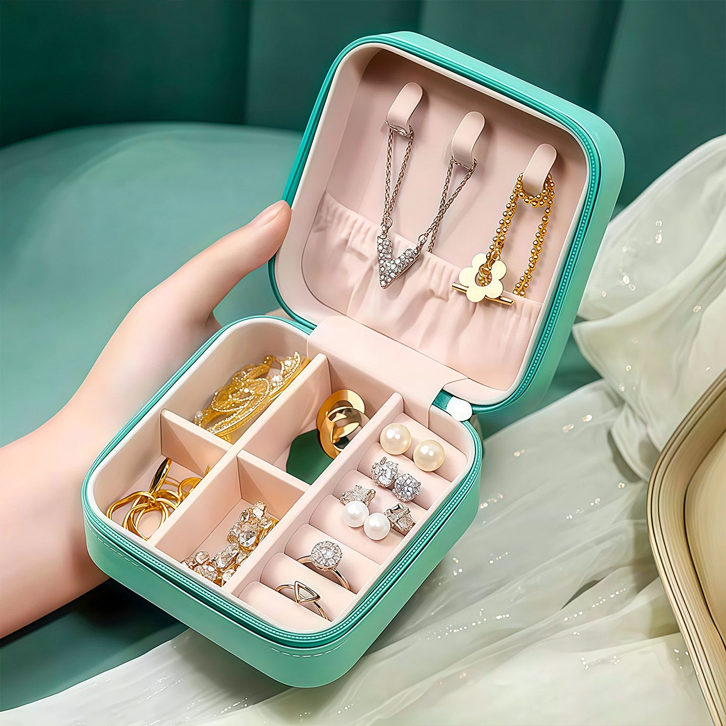 便携式首饰收纳盒旅行高档精致小巧耳钉戒指项链耳环手饰品迷你盒,收纳整理,首饰盒,淘宝优惠券,粉丝福利购,淘宝优惠卷