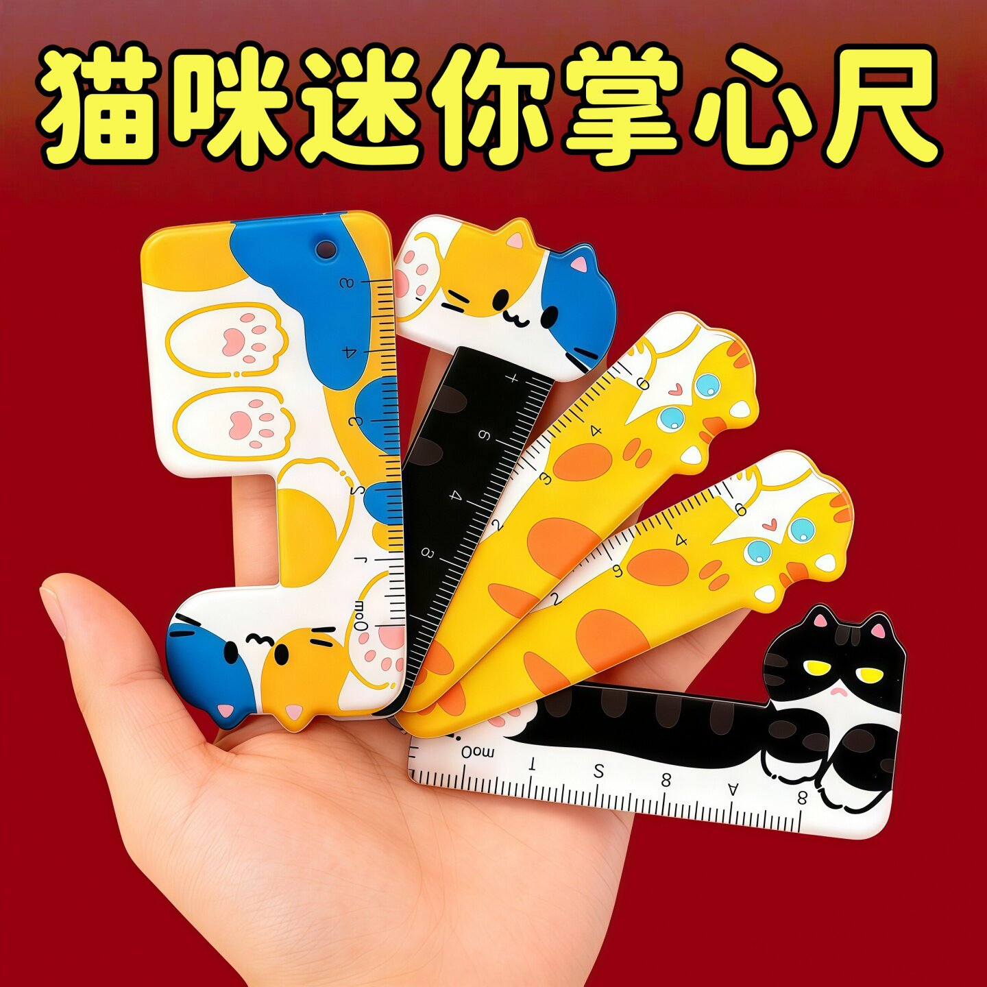 猫咪迷你掌心尺亚克力直尺学生便携测绘小挂件可爱动物造型尺子