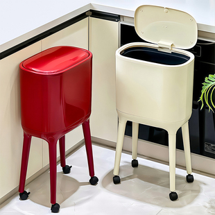 厨房垃圾桶专用家用2026新款高颜值带盖可移动大容量免弯腰高脚
