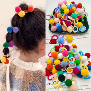 女孩彩色小毛球发绳宝宝橡皮筋幼儿园女童可爱发圈扎头发不伤发