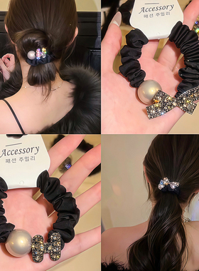 韩国轻奢高级感大牌闪钻蝴蝶结发圈高弹力加粗品牌发绳扎头发皮筋