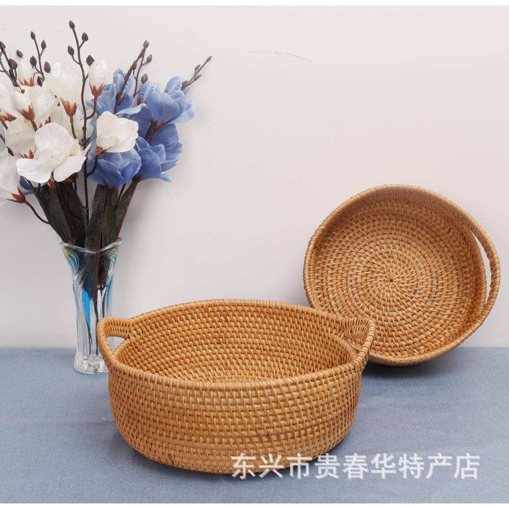 越秋藤手工水编织家居藤物编收纳篮果杂物置MLZ筐手南提篮