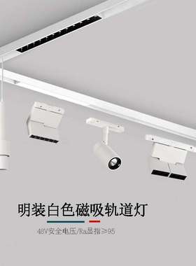 白色明装48V磁吸轨道灯无主灯设计客厅酒店别墅商业led照明线性灯