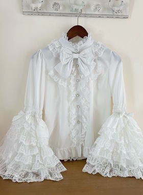 洛丽塔蕾丝doll感黑白粉色lolita姬袖衬衫长袖jsk内搭蝴蝶结外穿