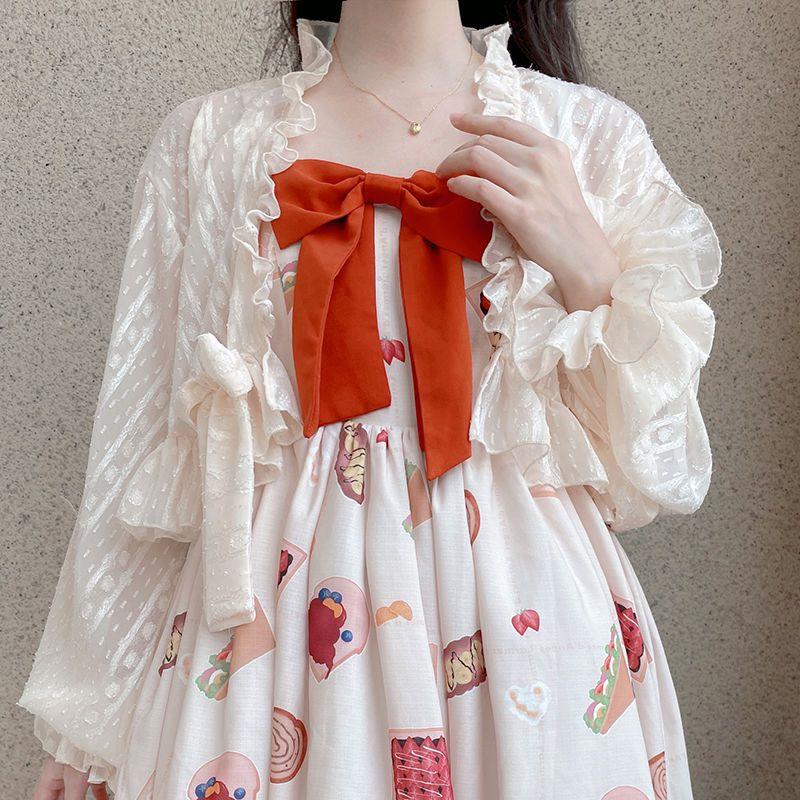 Lolita雪纺灯笼袖短款萌系少女内搭蝴蝶结百搭JK开衫防晒衫外套