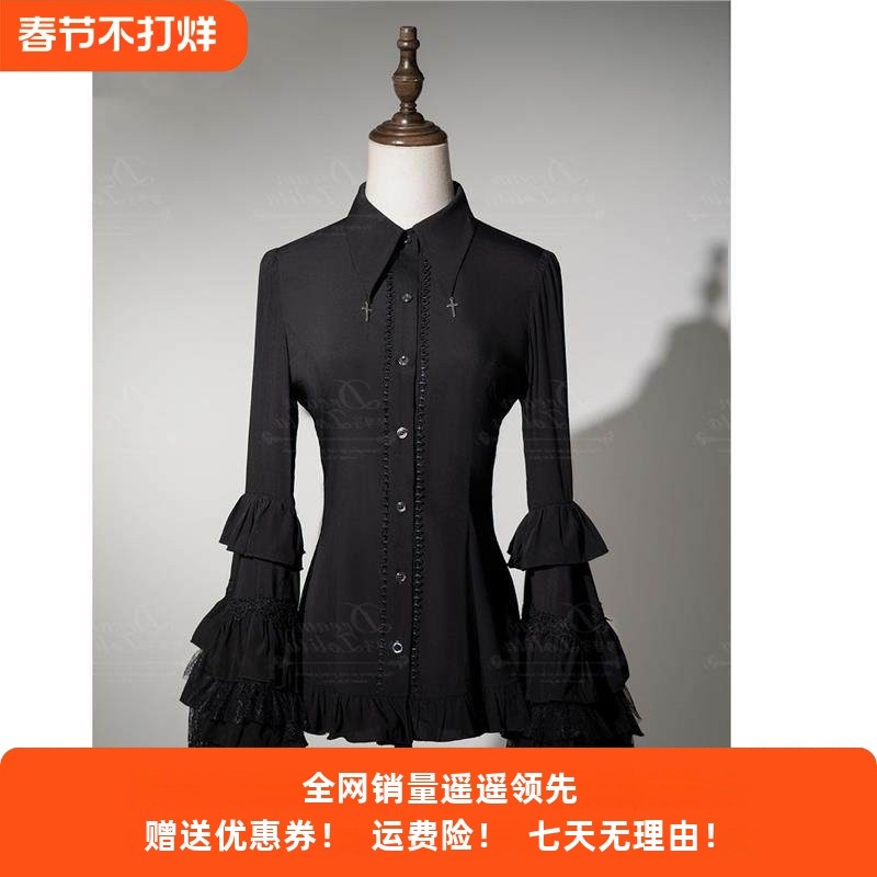 现货 *哥特风原创Lolita超大蕾丝姬袖内搭长袖新款女洛丽塔裙衬衫