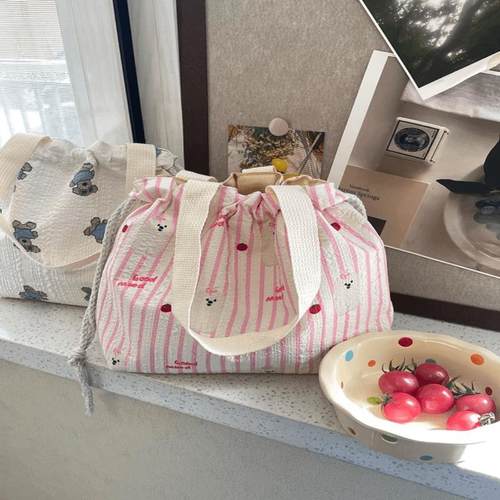 新款小清新饭盒包手提包可爱抽绳便当袋午餐包带饭包饭盒手提袋