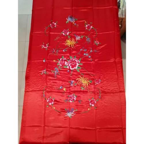 真丝被面桑蚕丝机绣花牡丹花电脑刺绣软缎全棉被里布料结婚庆被套